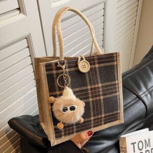 Office portable 2024 fashionable linen canvas for women Instagram stylish versatile single shoulder tote bag