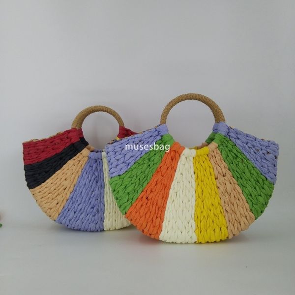 Designer Ms High Quality Casual Practical Round Bucket Fashion Simple and Versatile Atmosphere Lightweight Handheld Woven Paper Rope Retro Moon Bag Grass Woven Bag