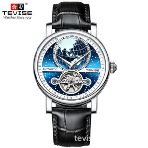 TEVISE 2024 New Style Hollow-out Automatic Mechanical Men's Leather Strap Casual Waterproof Watch T030-T867K