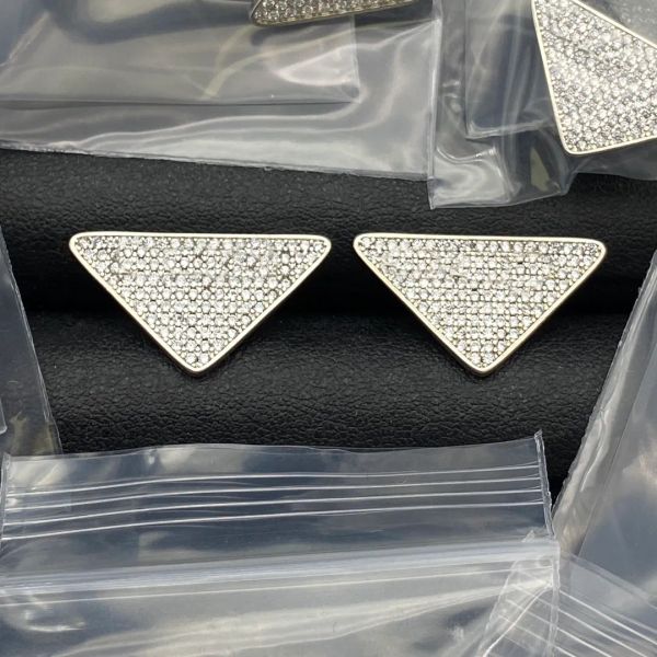 Luxury Brand Letters Earrings Triangle Stud 18K Gold Plated Women Crystal Rhinestone Earring Wedding Party Jewerlry
