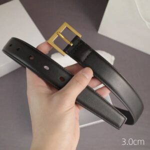 Women's Genuine Leather Belt 3cm Wide, Gold Buckle, Designer Style, Adjustable Length, Narrow Waistband for Casual & Formal Wear BFD2503042