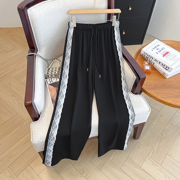 Plus size, wide leg pants, women's high waisted pear shaped figure, 240kg plus size women's lace and lace pants 3517