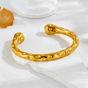 Jewelry – Elegant Open Design Handcrafted Stainless Steel Bracelet – Gold Finish with Unique Carvings