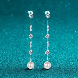 925 Sterling Silver Tassel Stud Earrings, Moissanite Freshwater Pearl Earrings, PT950 Gold Plated, Fashionable Chic Women's Jewelry, Wholesale In Stock