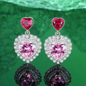 S925 Sterling Silver Heart Shaped Pink Gemstone Earrings, Elegant Drop Design, Luxury Women's Jewelry for Chic and Sophisticated Looks