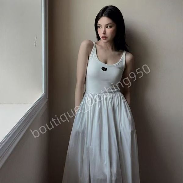 Designer Casual Dresses for women Summer New Classic Square Neck Pleated Short Sleeve Dress High Waist A-line Skirt