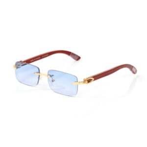 Square Designer Sunglasses for Women Mens Rimless Light Blue Decorative Mirror Rectangular Buffalo Horn Glasses Fashion Luxury Wood Frame with Original Box