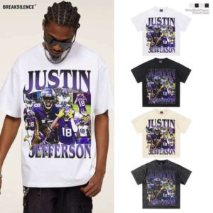Justin Jefferson American Heavy Football Print Short Sleeve 2025 Spring Summer New Cross-Cultural Trendy Casual Knit T-Shirt