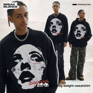 Desire Freedom Unisex Heavyweight Crewneck Sweatshirt American Style Solid Color Printed Hoodie High Street