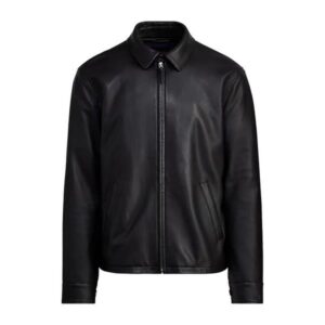 Mens Designer Utility Jacket with Small Horse Logo Classic Workwear Style Zip Up Khaki Coat Lapel Collar Lightweight Comfortable Outerwear Leather Inspired Look