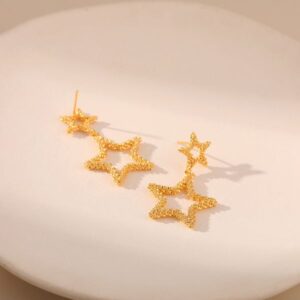 S925 silver needle five-pointed star pendant star earrings copper-plated 18K real gold color-preserving small fresh sweet French