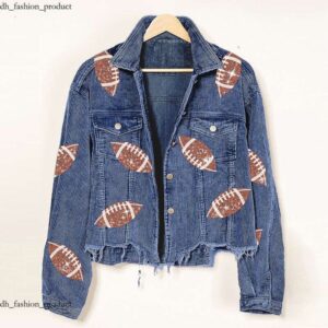 Women's Jackets New Sports Casual Corduroy Jacket Woman Retro Turn-down Collar Splicing Football Sequins Spring Autumn Tassel Jacket for Women d94