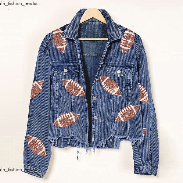 Women's Jackets New Sports Casual Corduroy Jacket Woman Retro Turn-down Collar Splicing Football Sequins Spring Autumn Tassel Jacket for Women d94