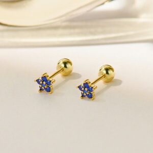 S925 silver flower-shaped screw-on ear stud. Unique design, small ear bone stud. Nighttime wear, anti-allergic ear jewelry.