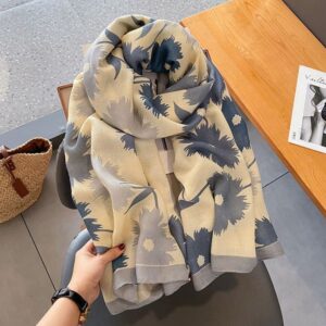 Popular soft cotton and linen floral scarf –86329