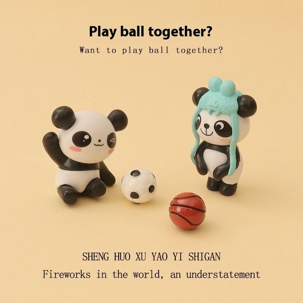 Cartoon mini cute funny panda playing basketball creative plastic crafts home decorations car ornaments