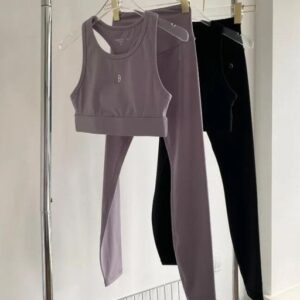 Womens Summer Tracksuits Yogo Clothes High Neck Short Vest Letter Print Gym Leggings