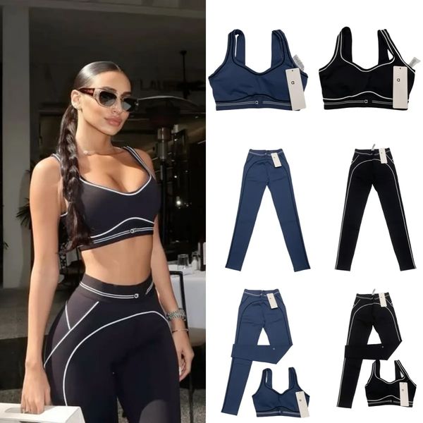 2025 5A Quality Women Yoga Suits And bra Sets Sports Heart Throb Legging+Shorts White-Striped Workout Quick-Drying women clothes bra Sets