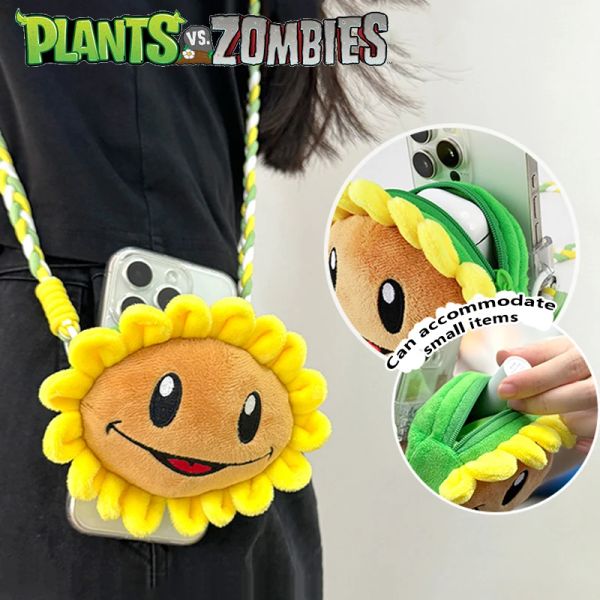 Plants vs Zombies 2 Sunflower Plush Cell Phone Back Holder Plush Doll Toy Figures Soft Sunflower Coin Purse Kid Gifts