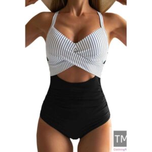 Women's One Swimsuits Tummy Control Cutout High Waisted Bathing Suit Wrap Tie Back 1 Piece Swimsuit