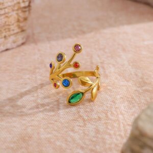 Sophisticated Leaf Motif Bracelet Style Pendant Ornamentation Piece from Durable Stainless Metal Alloy Accented With Shimmering Cubic Zircons