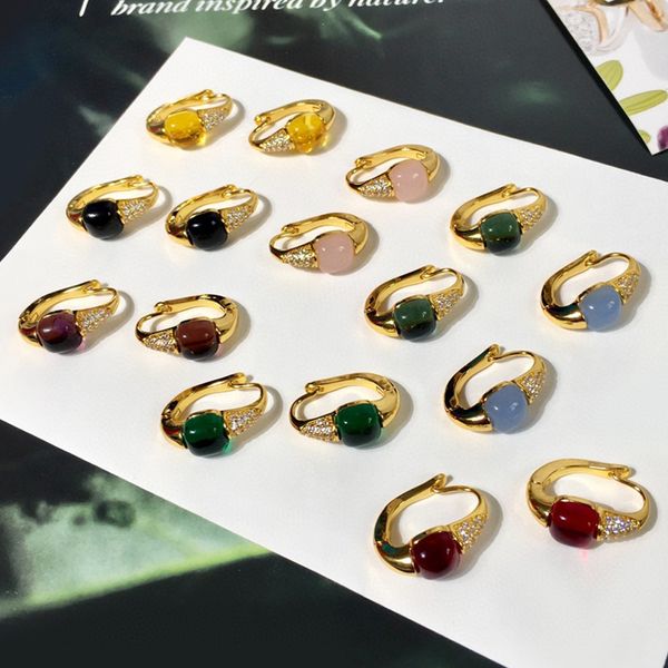 Trendy Small Bread Sugar Cube Earrings Gold Plated Brass with 8 Colorful Stones Dazzling Crystal Design Unique Daily Wear Fashion Jewelry