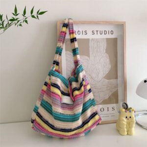 Wool knit handbag women's new color rainbow stripes armpit shoulder braided bag