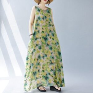 B421 new Bohemian long skirt summer new plus size sleeveless round neck printed dress