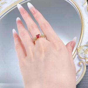 S925 Sterling Silver Gold-Plated Heart-Shaped Ruby Ring with Zirconia for Women, Elegant and Trendy Everyday Jewelry.