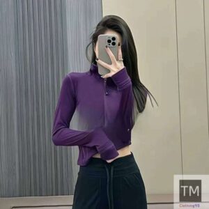 Cropped Gold Zipper Yoga Jacket Stand Up Collar Yogo Clothes Long-Sleeve Thumb Hole Training Running Sweateshirt Women Slim Fiess Coat Sports Outfits