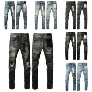 2025 Mens Trousers Purples jeans for mens women Denim Designer Jeanse Men Black Pants High-end Quality Straight Retro Ripped Biker Jean Slim Fit Motorcycle