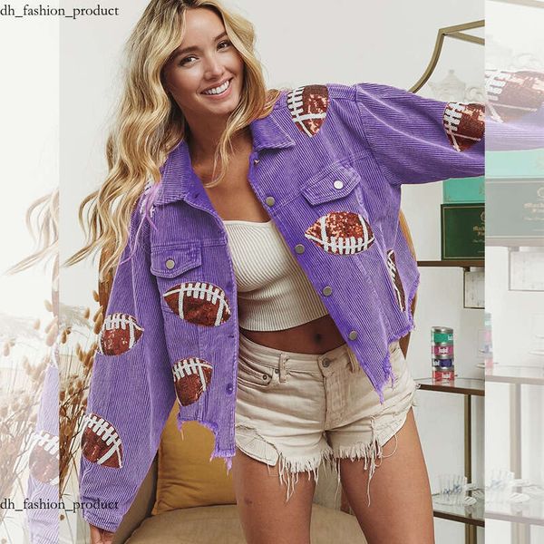 Women's Jackets New Sports Casual Corduroy Jacket Woman Retro Turn-down Collar Splicing Football Sequins Spring Autumn Tassel Jacket for Women fe0
