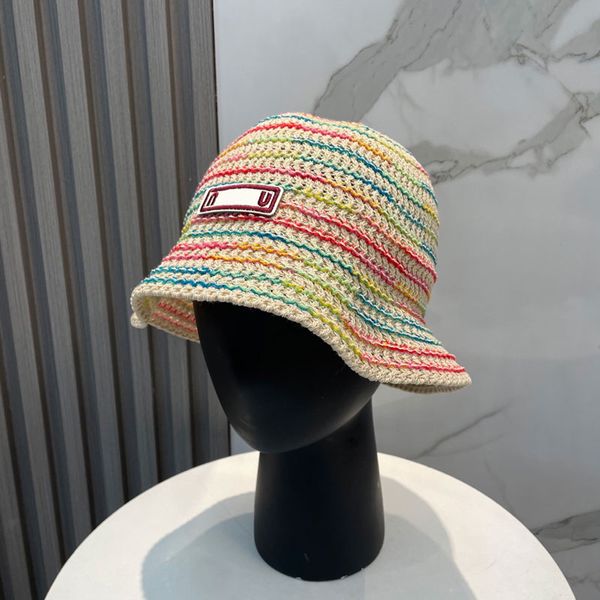 designer bucket rainbow knitted casual summer unisex wide brim candy hat sun protection travel essentials