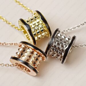 Unisex Ceramic Rivet Necklace for Couples Stylish and Edgy Design with Rose Gold Silver and Gold Plating Perfect for Matching Daily Fashion Look