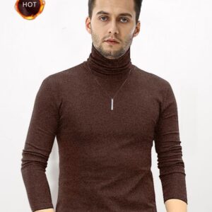 New men's high-neck thin double-sided fleece knit sweater, warm and comfortable, suitable for autumn, winter, and outdoor activities.