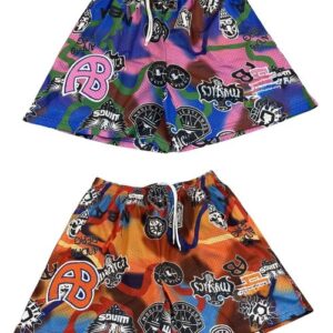 AB Cartoon Letter Print Basketball Mesh Shorts 2 colors