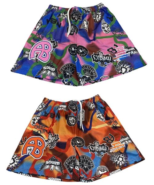AB Cartoon Letter Print Basketball Mesh Shorts 2 colors
