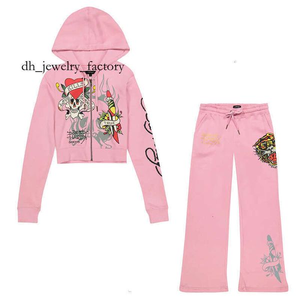 Ed Hardywomen Womens Tracksuit Two 2 Piece edhardywomen Set Outfits Strapless Casual printed Pants Y2K straight trousers Street zipper hooded designer 948