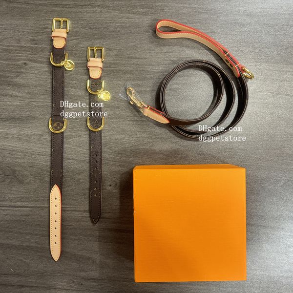 Designer Leash with Metal ID Tag, Premium Leather Dog Collar Walking Running Training Purposes Durable Strong Adjustable Male Female Dogs Brown 265