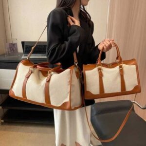 Women Travel Storage Handbag Vintage Fitness Luggage Bag Single Shoulder Crossbody Bag Large Nylon PU Leather Bag 2025 Handbags Y250304