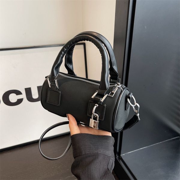 Matte Boston Cylinder Bag: Black & Brown Single Shoulder Crossbody Handbag for Women