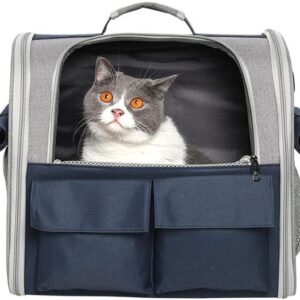 Transport Pets Cats Dogs 10 kg, Portable Backpack Large Spacious 4 Entry Top Opening 3 Pockets Pet Bag Breathable Foldable for Travel Airline Approved