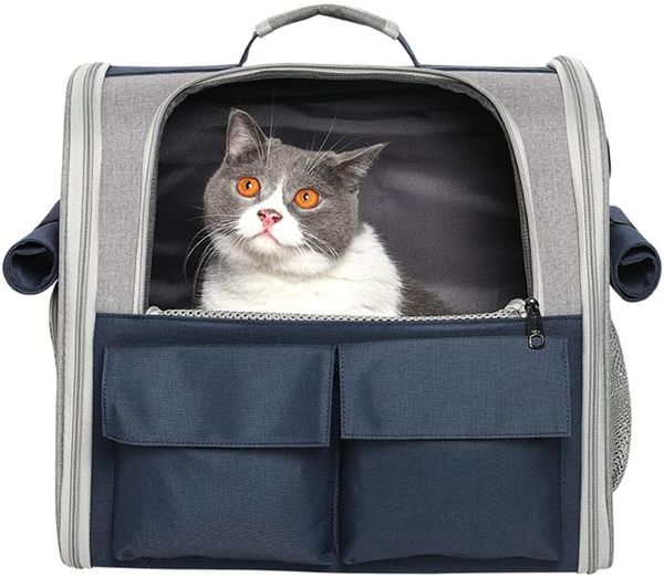 Transport Pets Cats Dogs 10 kg, Portable Backpack Large Spacious 4 Entry Top Opening 3 Pockets Pet Bag Breathable Foldable for Travel Airline Approved