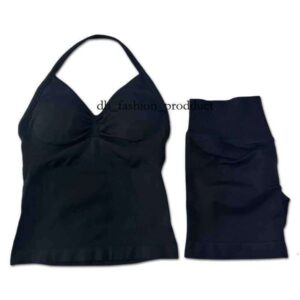 dfyn shorts womens 2pcs Impact Gym Set Womens Backless Tank Top High Waist Threaded Seamless Shorts Gym Set W250410 dc6