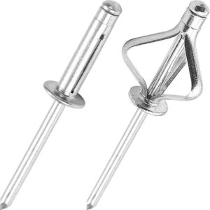 100Pcs Tri-Fold Silver Aluminum Blind Rivets, Tri Grip Exploding Assortment Bulb Style Pop Rivets for Automotive, Soft or Plastic Materials