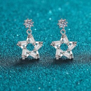 925 Sterling Silver Moissanite Geometric Star Earrings for Women, Elegant and Sparkling, Perfect for Daily Wear or Special Occasions.