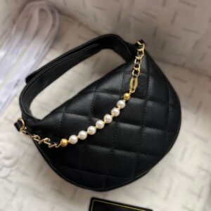 Designer Shoulder Bag Leather Handbag Half Moon Makeup Bag High Quality Genuine Leather Cowhide Gold Pearl Chain Cross Body Bags For Women Designer Bag Crossbody