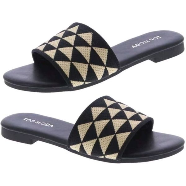 Sliders Designer Embroidered Fabric Slides Slippers Metallic Slide Sandals Mules Women Summer Flat Flip Flops Casual Black Beach Sandal Chunky Low Heels Shoes