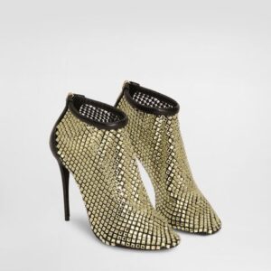 Women's Shoes Calfskin Pumps Gold Black Iguana-print Calfskin Rhinestone-detailed Mesh Lollo Pumps