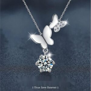 925 Silver Moissanite Butterfly Necklace, Non-Fading, Women's Designer Autumn/Winter High-End Lock Chain, Ins Style Niche Jewelry